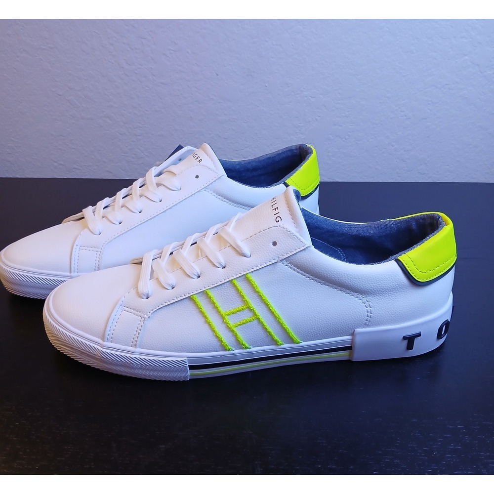 Tommy Hilfiger Mens Pent White Neon Yellow Sneakers TMPENT Size 13 NEW